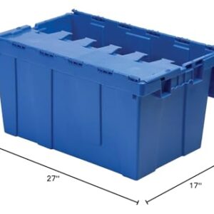 Buckhorn AR2717120209000 Industrial Plastic Stackable Storage KeepBox Tote Container with Hinged Attached Lid, 27-Inch L x 17-Inch W x 12-Inch H, Blue