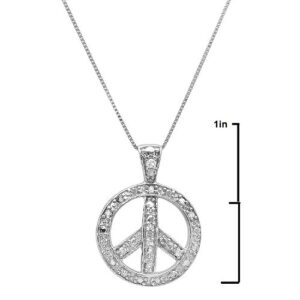 Diamond Peace Sign Pendant Necklace in Sterling Silver on an 18in Box Chain | Real Diamond Necklaces Gifts for Women