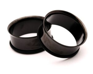 mystic metals body jewelry black steel single flare tunnels - 5/8 inch - 16mm - sold as a pair