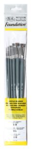 winsor & newton foundation synthetic acrylic brush set, long handle, round filbert & flat, 6 pack