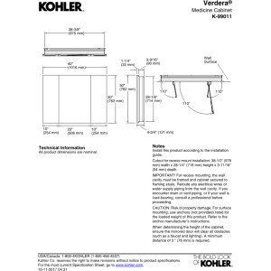 KOHLER 99011-NA Verdera 40" W x 30" H Bathroom Medicine Cabinet with Magnifying Mirror, Recessed or Surface Mount Bathroom Wall Cabinet, Slow-Close Doors