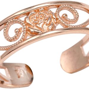 Ladies 10k Rose Gold Filigree Pink Flower Adjustable Toe Ring