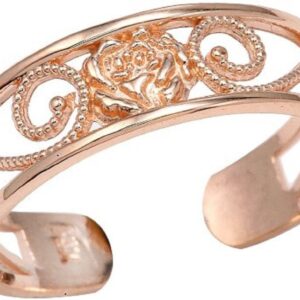 Ladies 14k Rose Gold Filigree Pink Flower Adjustable Toe Ring