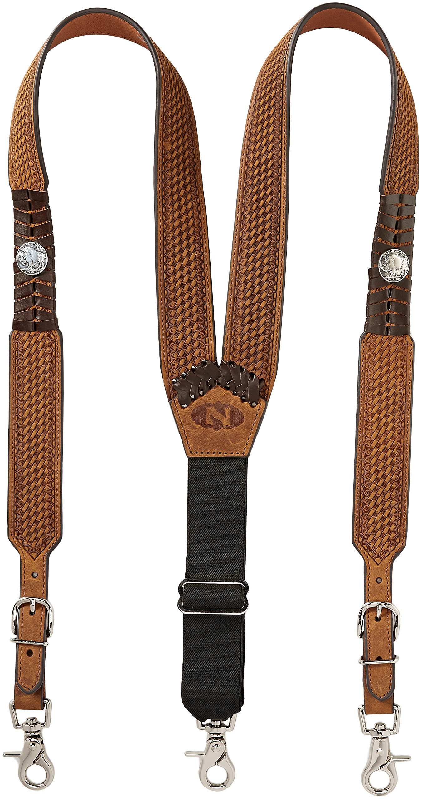 Nocona Belt Co. Men's Buffalo Nickel Basket Leather Suspender, Brown, X-Large