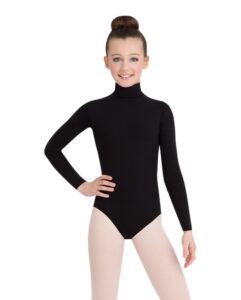 capezio big girls' team basic turtleneck long sleeve leotard with snaps, black, medium