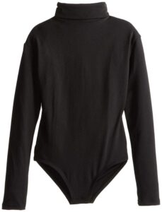 capezio girls' big team basic long sleeve turtleneck leotard w/snaps, black, large