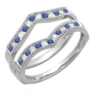 dazzlingrock collection 14k white diamond & blue sapphire women millgrain anniversary wedding guard ring, white gold, size 7