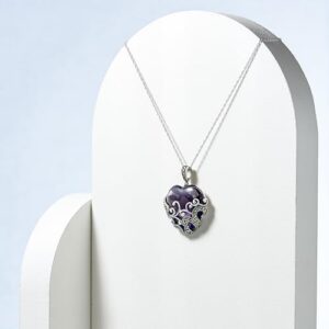 Amazon Essentials Sterling Silver Oxidized Genuine Marcasite and Amethyst Colored Glass Filigree Heart Pendant Necklace, 18" (previously Amazon Collection)