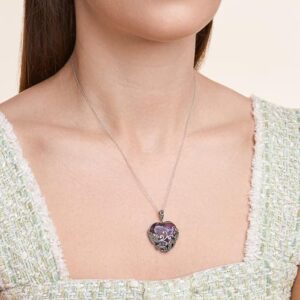 Amazon Essentials Sterling Silver Oxidized Genuine Marcasite and Amethyst Colored Glass Filigree Heart Pendant Necklace, 18" (previously Amazon Collection)