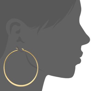 Amazon Essentials Yellow Gold Plated Stainless Steel Flattened Hoop Earrings (60mm) (previously Amazon Collection)