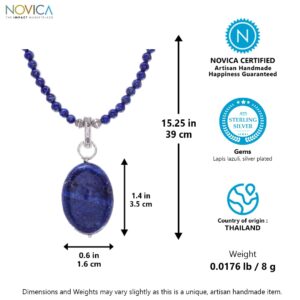 NOVICA Artisan Handcrafted Lapis Lazuli Pendant Necklace | Handmade Crystal Pendant Necklace | Adjustable .925 Sterling Silver Necklace | Artisan Necklace Pendant | Blue Lady Themed Necklace Thailand