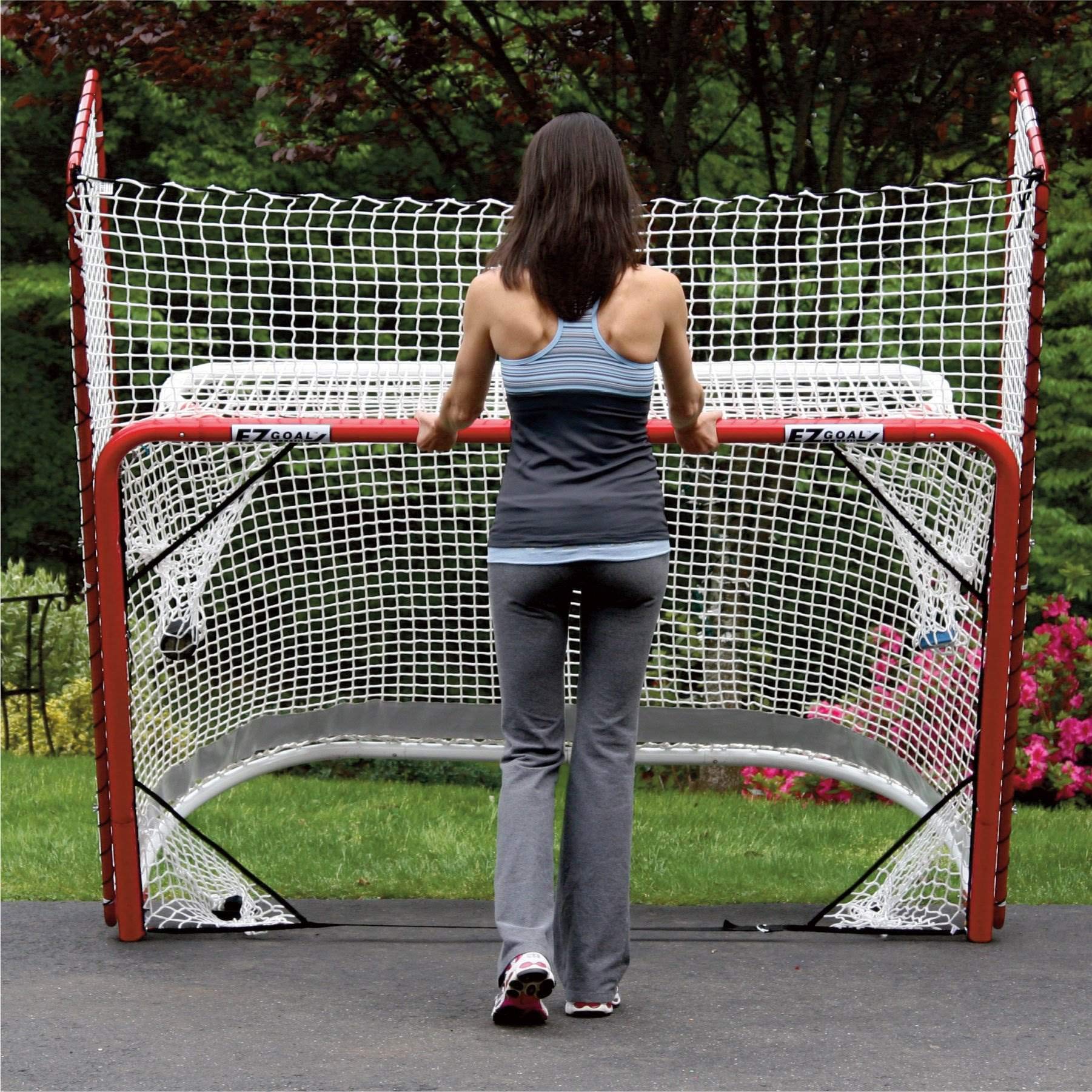 EZ Goal Folding Hockey Training Goal Net w/ Backstop, Targets, & Shooter Tutor , Red/White, 2-Inch