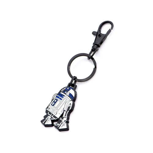 Star Wars Jewelry Unisex Adult Black IP & Base Metal R2-D2 Key Chain, Silver/Black, One Size