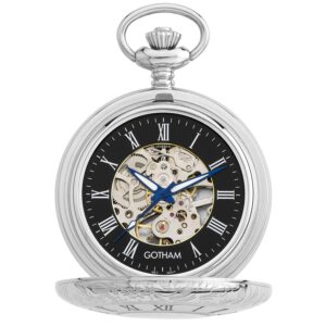 Gotham Men's Silver-Tone 17 Jewel Mechanical Exhibition Pocket Watch # GWC14040SB