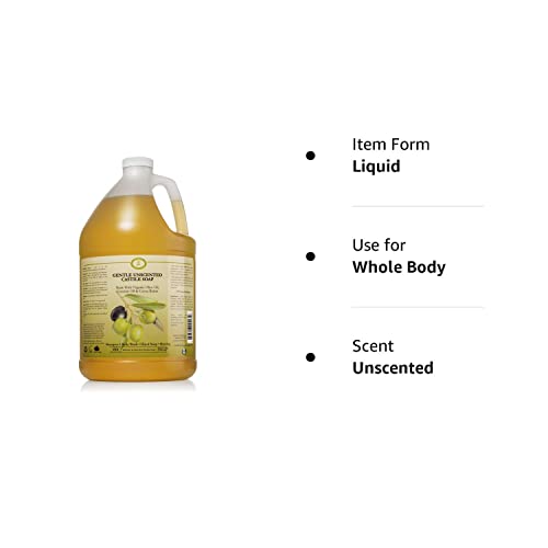 Carolina Castile Soap Castile Soap Liquid Unscented - 1 Gallon Vegan & Pure Organic Soap Concentrated Non Drying All Natural Formula Good for Sensitive Skin (1 Gallon)