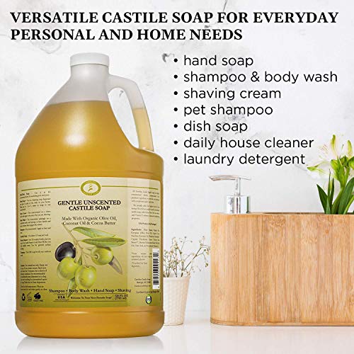 Carolina Castile Soap Castile Soap Liquid Unscented - 1 Gallon Vegan & Pure Organic Soap Concentrated Non Drying All Natural Formula Good for Sensitive Skin (1 Gallon)