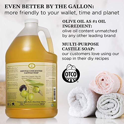 Carolina Castile Soap Castile Soap Liquid Unscented - 1 Gallon Vegan & Pure Organic Soap Concentrated Non Drying All Natural Formula Good for Sensitive Skin (1 Gallon)