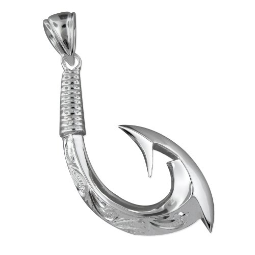 Sterling Silver Hand Engraved Hawaiian Fish Hook Pendant