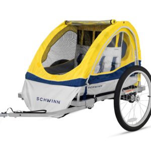 Schwinn Echo Child Bike Trailer, Max of 2 Children with Total Weight of 80 lbs., Canopy, 20-Inch Air-Filled Tires, Yellow/Grey