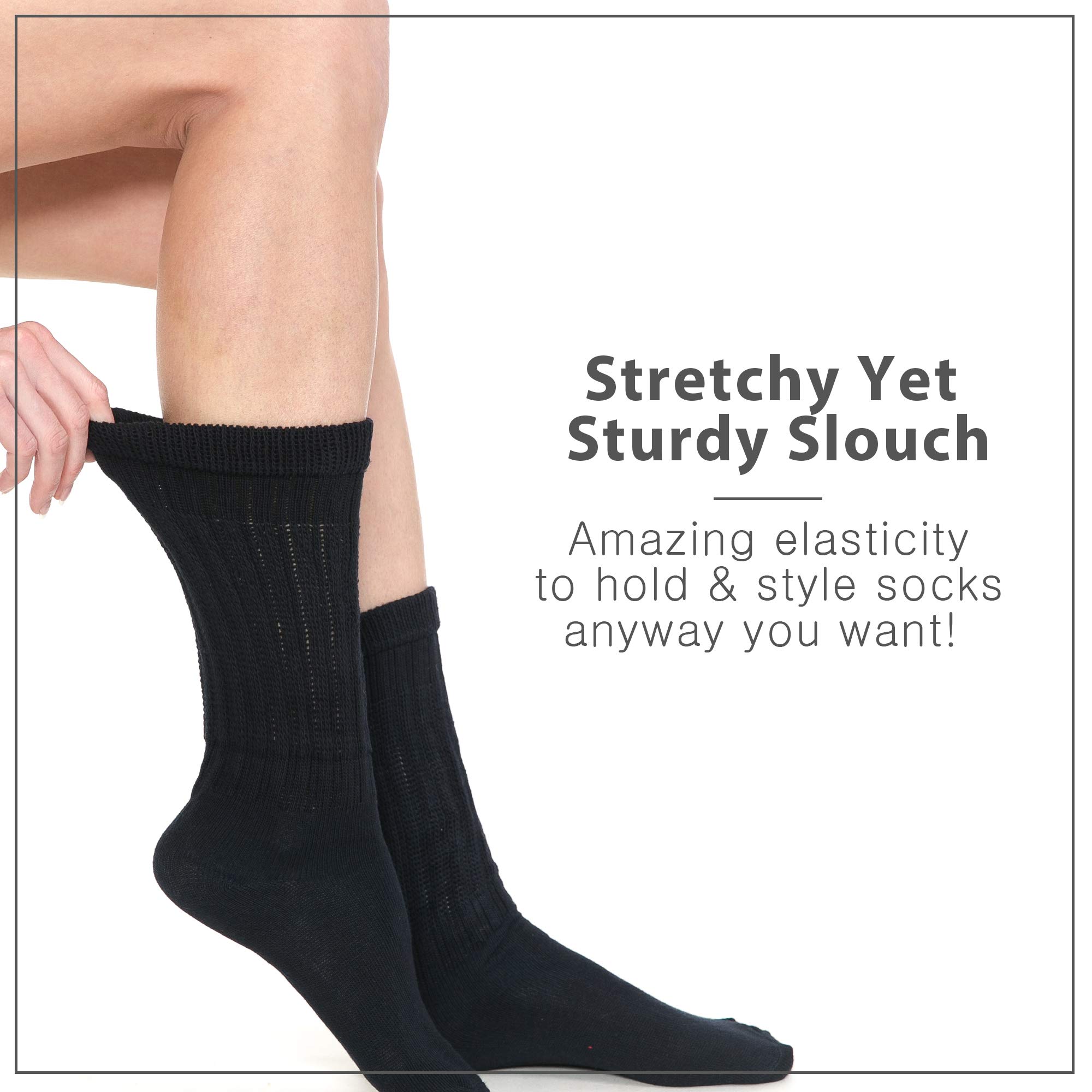 BASICO Slouch Socks for Women Girls Scrunch Long Crew Neck Socks (3pk - Black)