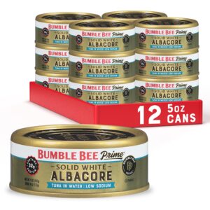 Bumble Bee Prime Solid White Albacore Tuna- Low Sodium in Water, 5 oz Can (Pack of 12) - Premium Wild Caught Tuna - 32g Protein per Serving - Non-GMO Project Verified, Gluten Free, Kosher