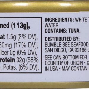 Bumble Bee Prime Solid White Albacore Tuna- Low Sodium in Water, 5 oz Can (Pack of 12) - Premium Wild Caught Tuna - 32g Protein per Serving - Non-GMO Project Verified, Gluten Free, Kosher