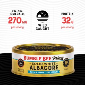 Bumble Bee Prime Solid White Albacore Tuna- Low Sodium in Water, 5 oz Can (Pack of 12) - Premium Wild Caught Tuna - 32g Protein per Serving - Non-GMO Project Verified, Gluten Free, Kosher