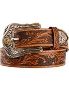 tony lama western ride tooled leather bronc buckle mens belt 1 1/2in brown 38