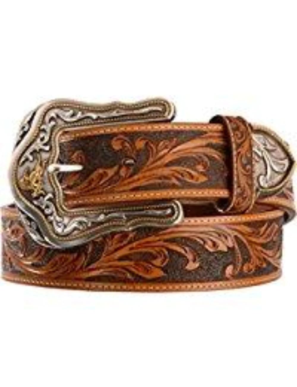 Tony Lama Western Ride Tooled Leather Bronc Buckle Mens Belt 1 1/2in Brown 38