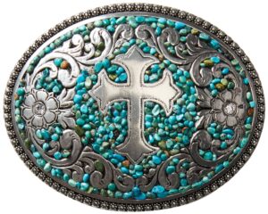 nocona belt co. womens 37914 lds slvr buckle w/crss turq chips turquoise