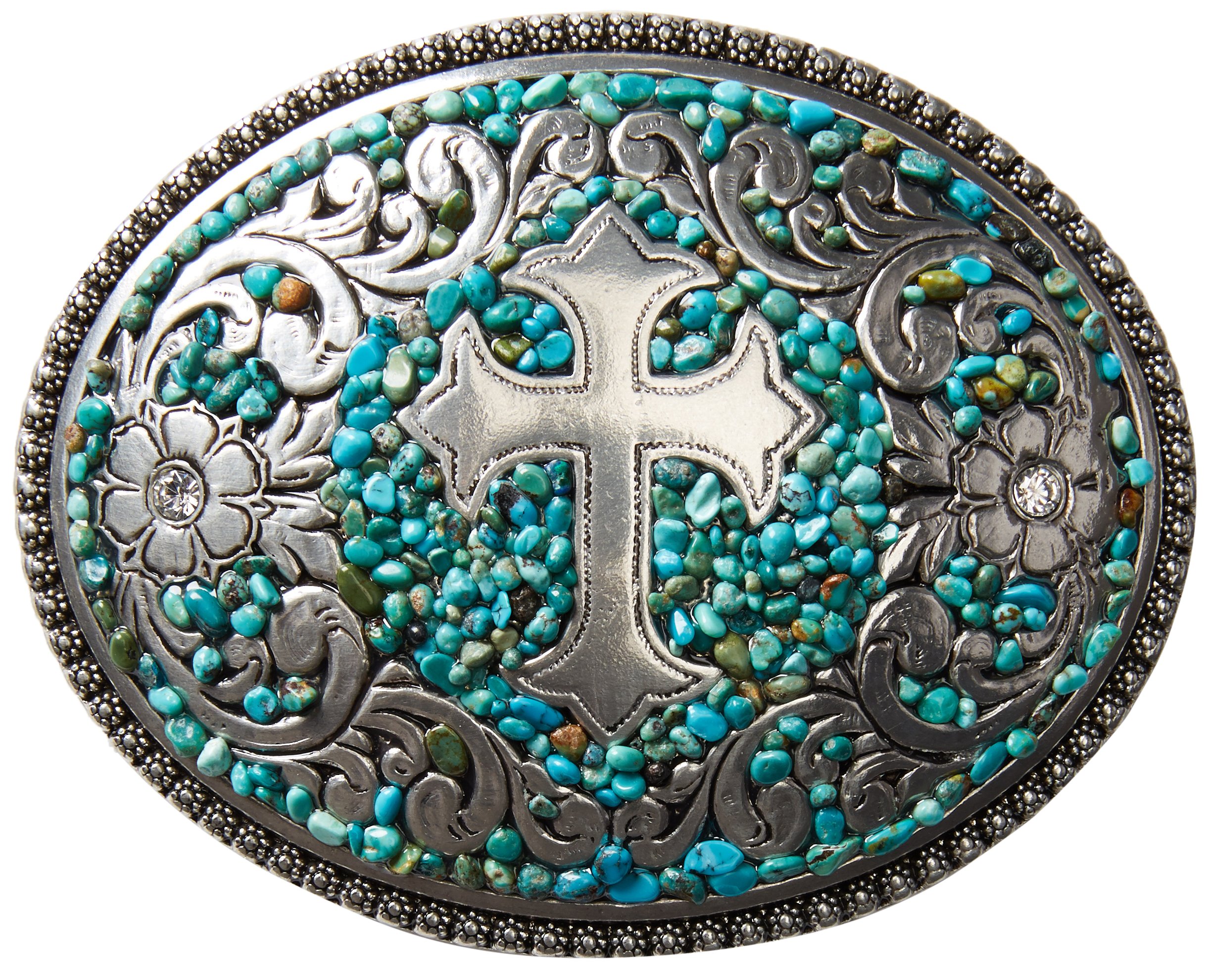 Nocona Belt Co. Womens 37914 Lds Slvr Buckle w/Crss Turq Chips Turquoise