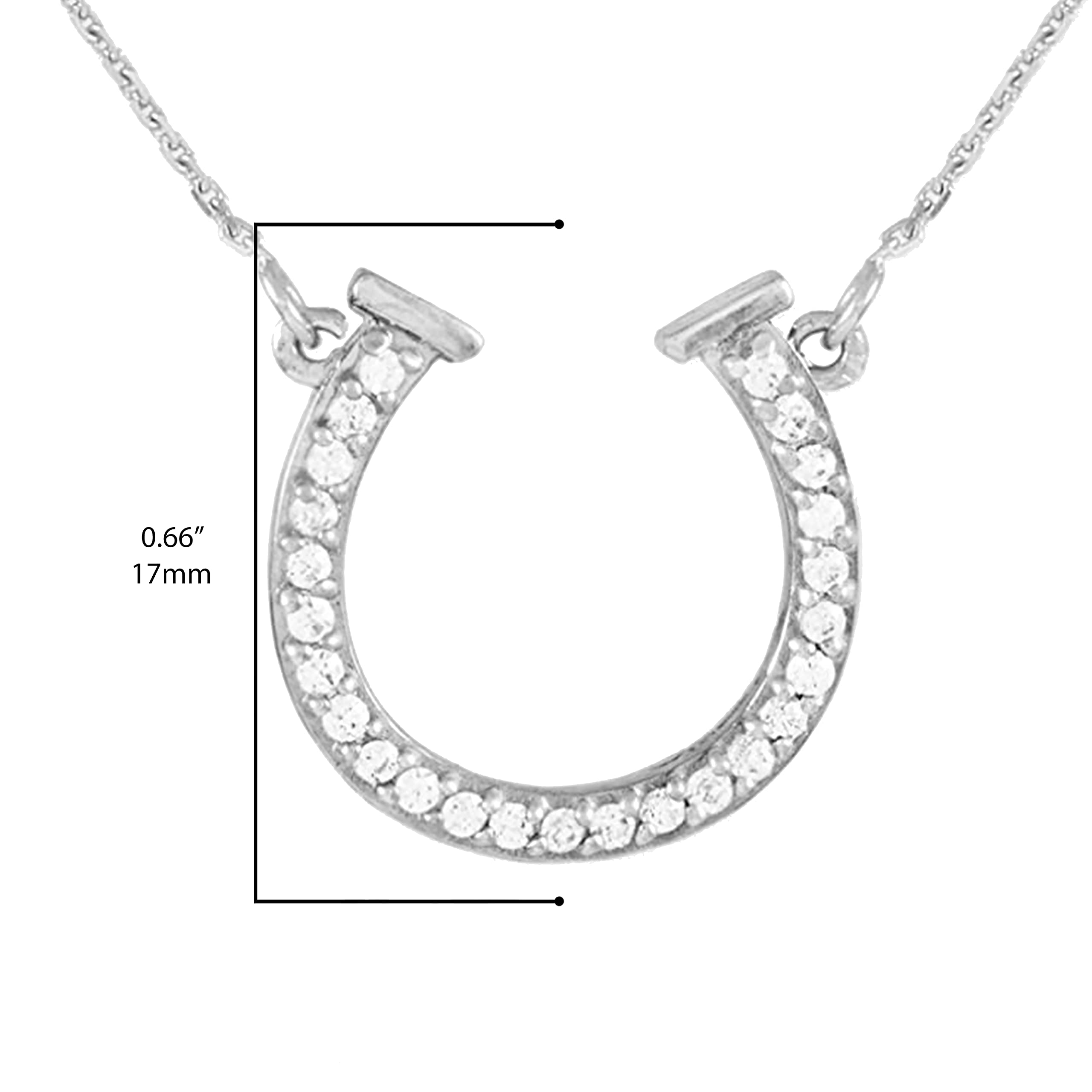 .925 Sterling Silver Cubic Zirconia Lucky Charm Horseshoe Necklace - 16" Rolo Chain