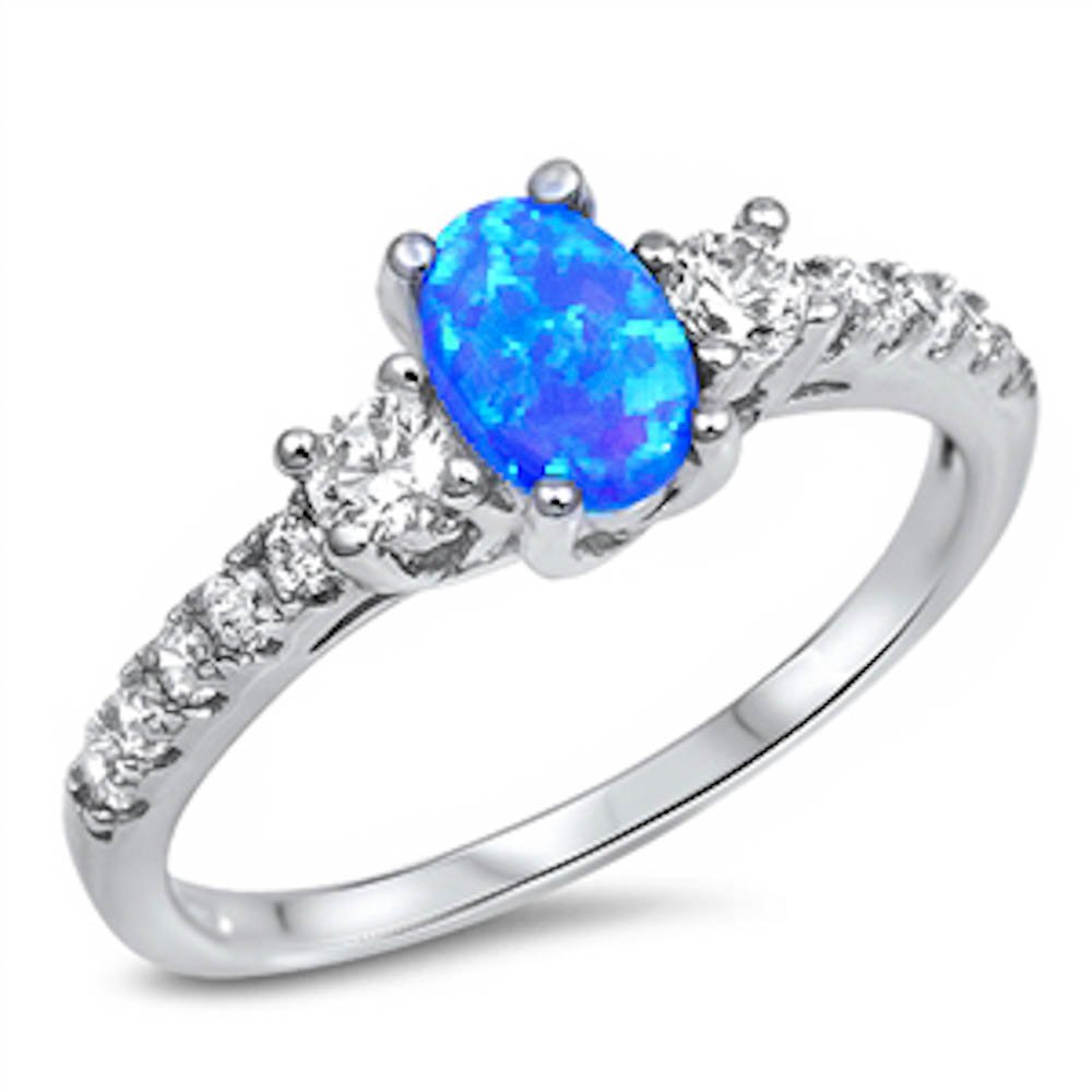 Oxford Diamond Co Lab Created Blue Opal & White Cz Fashion Engagement .925 Sterling Silver Ring Size 7