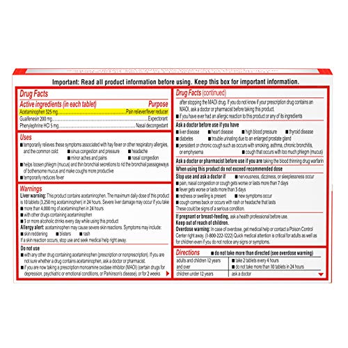 Sudafed PE Head Congestion + Mucus Relief Tablets for Sinus Pressure, Congestion, & Headache, Non-Drowsy Decongestant with Acetaminophen, Guaifenesin & Phenylephrine HCI, 24 ct