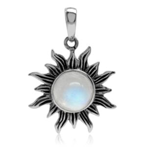 Silvershake Natural Moonstone 925 Sterling Silver Sun Ray Inspired Solitaire Pendant