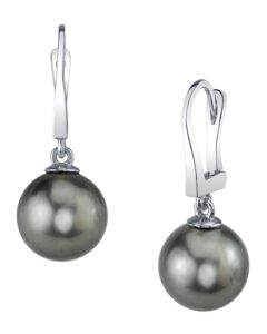 the pearl source 14k gold 8-9mm round black tahitian south sea cultured pearl classic elegance earrings for women