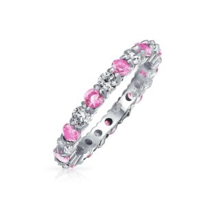 bling jewelry cubic zirconia pink white alternating stackable cz eternity ring for women for teen simulated topaz sterling silver