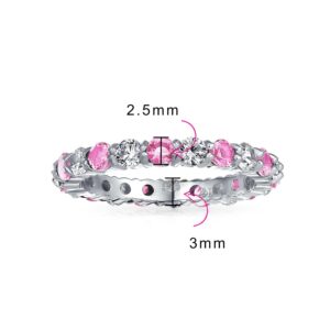 Bling Jewelry Cubic Zirconia Pink White Alternating Stackable CZ Eternity Ring For Women For Teen Simulated Topaz Sterling Silver