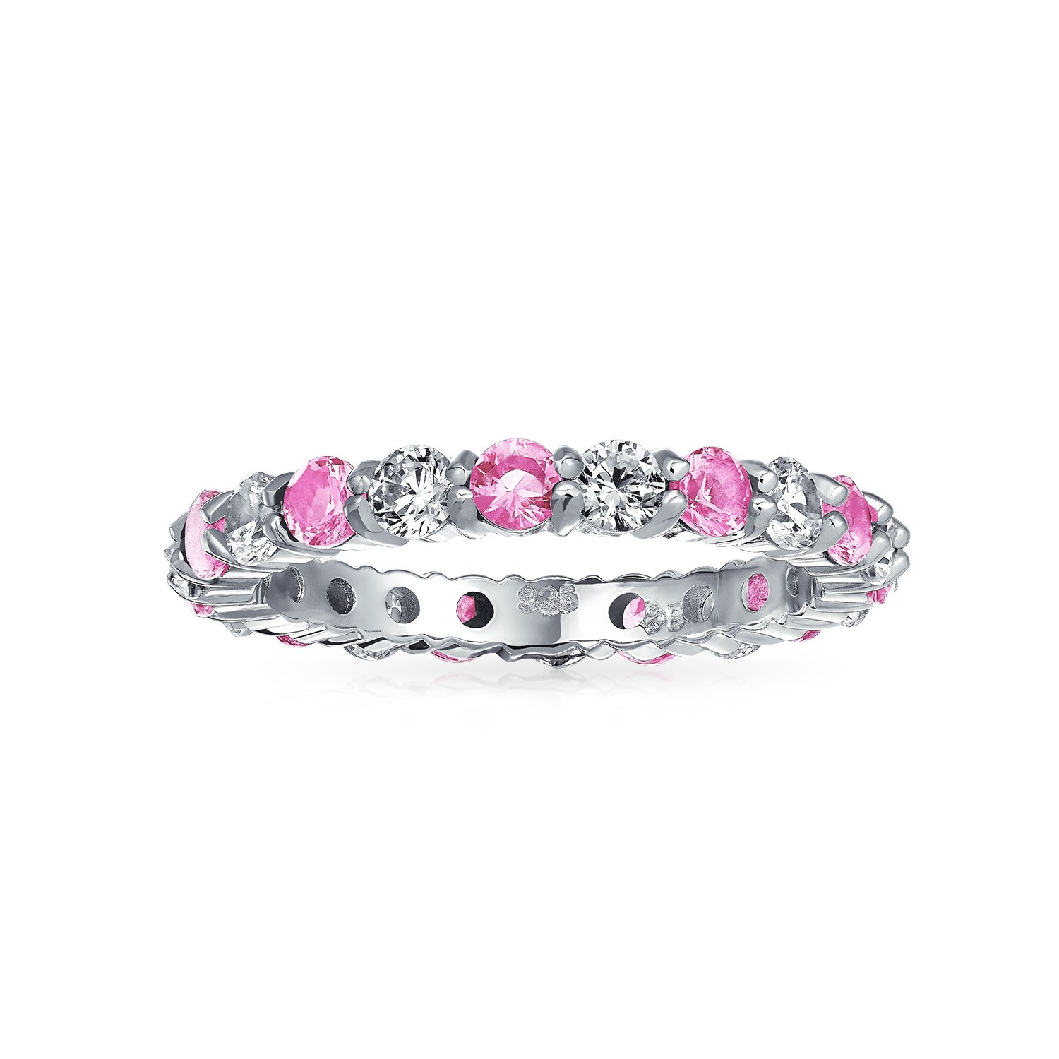 Bling Jewelry Cubic Zirconia Pink White Alternating Stackable CZ Eternity Ring For Women For Teen Simulated Topaz Sterling Silver