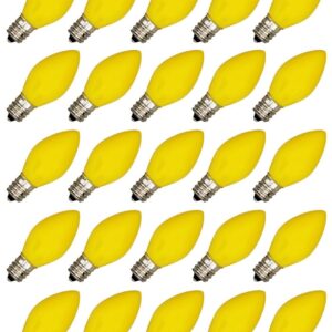 Box of 25 Light Bulbs - Opaque Yellow, Steady Burning, 7 Watt, C7 -E12 Candelabra Base -Great for Night Lights, Decorative Lights and Christmas Strings