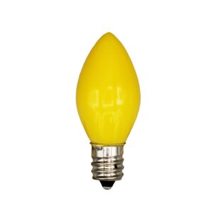 Box of 25 Light Bulbs - Opaque Yellow, Steady Burning, 7 Watt, C7 -E12 Candelabra Base -Great for Night Lights, Decorative Lights and Christmas Strings