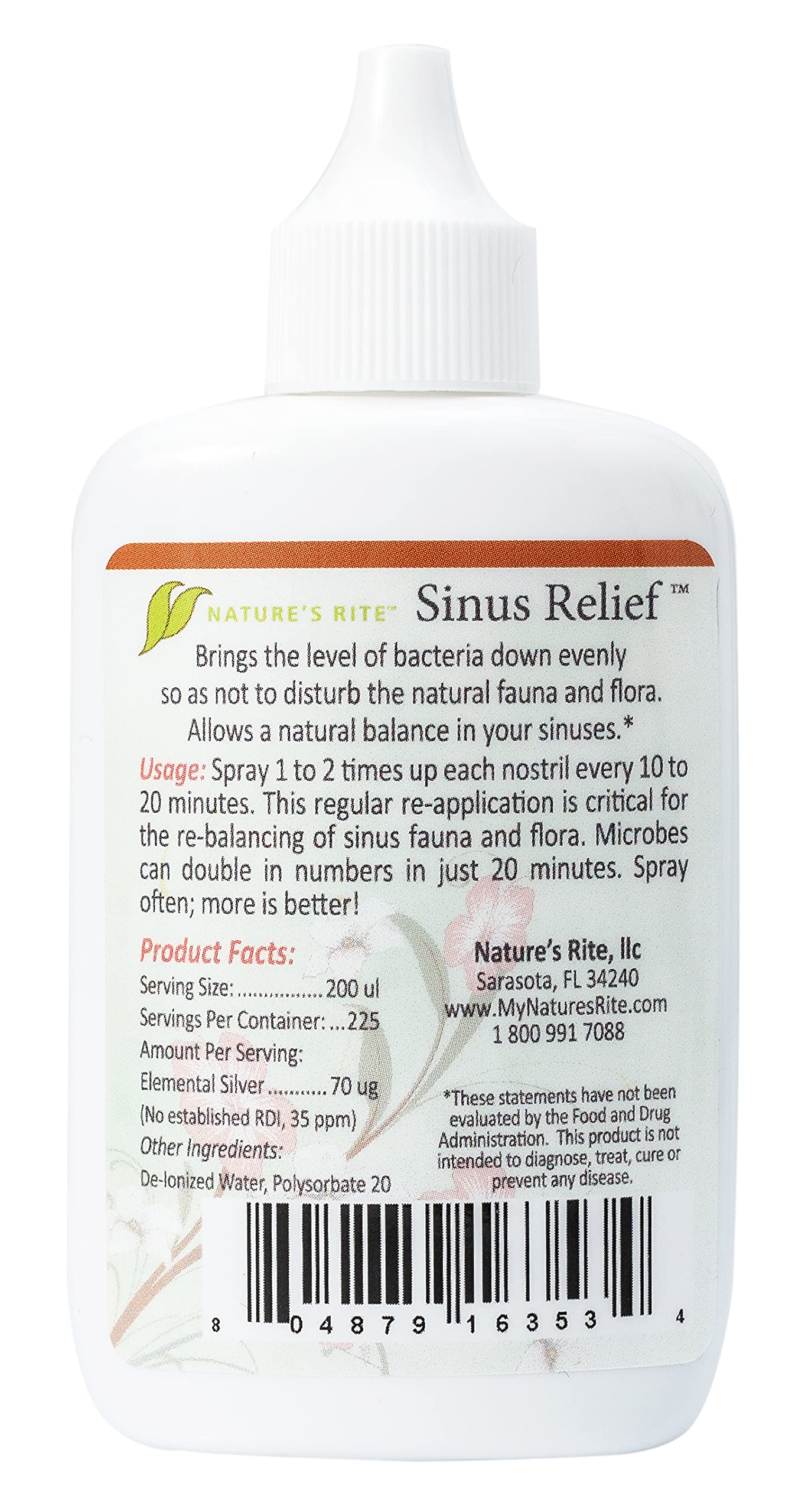 Nature's Rite Sinus Relief™, 1.5 oz. (45 mL) – All-Natural Nasal Sinus Spray – Relief for Sinus Problems – Encourages a Healthy Sinus System – Easy-to-Use, Portable Sinus Support – Made in USA