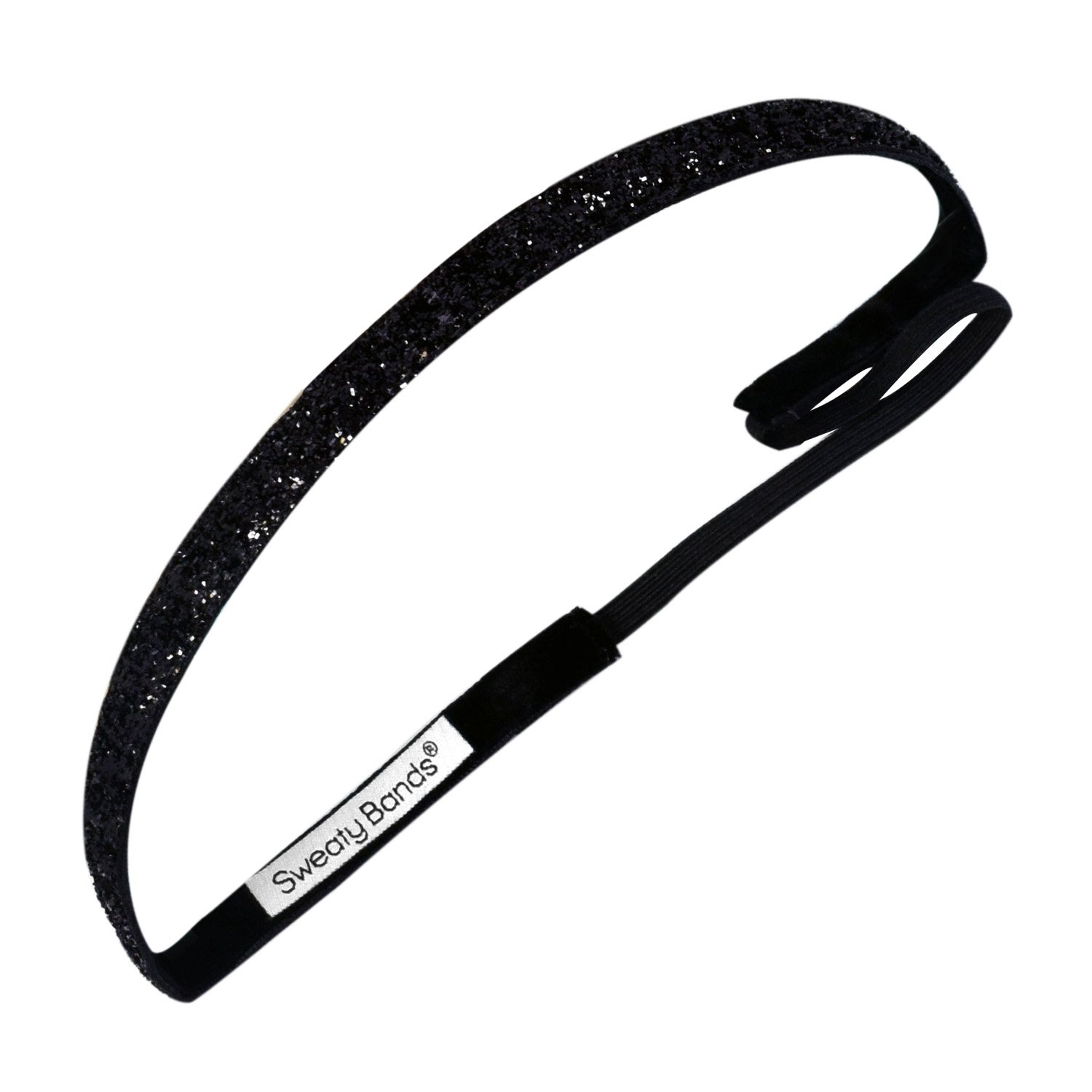 Sweaty Bands Womens Girls Headband - Non-Slip Velvet-Lined Sparkle Hairband - Viva Diva Black 3/8-Inch