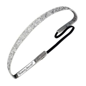 sweaty bands womens and girl headband - non-slip velvet-lined glitter hairband - viva diva silver 3/8-inch