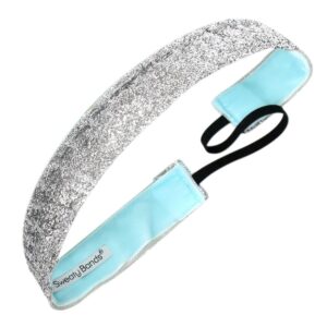 sweaty bands womens and girl headband - non-slip velvet-lined glitter hairband - viva diva silver 1-inch