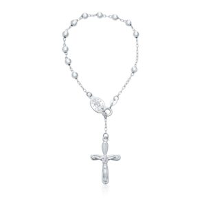 bling jewelry religious jesus crucifix infinity cross virgin mary rosary prayer beads .925 sterling silver bracelet for women communion 3mm bead 7 inch