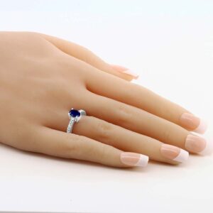 Gem Stone King 925 Sterling Silver Blue Sapphire and White Created Sapphire Women's Engagement Ring (1.32 Cttw, Oval 7X5MM, Available in Size 5,6,7,8,9)