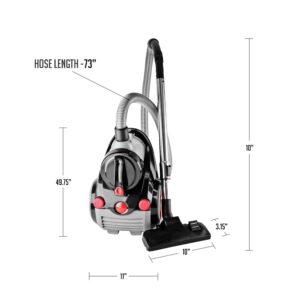 Ovente Canister Vacuum Cleaner with 1.5L Dust Cup, Multi-Surface Suction and Extended Telescoping Wand, Lightweight Corded Cleaning Machine for Hard Floors, Carpets ST2000, Black Bagless