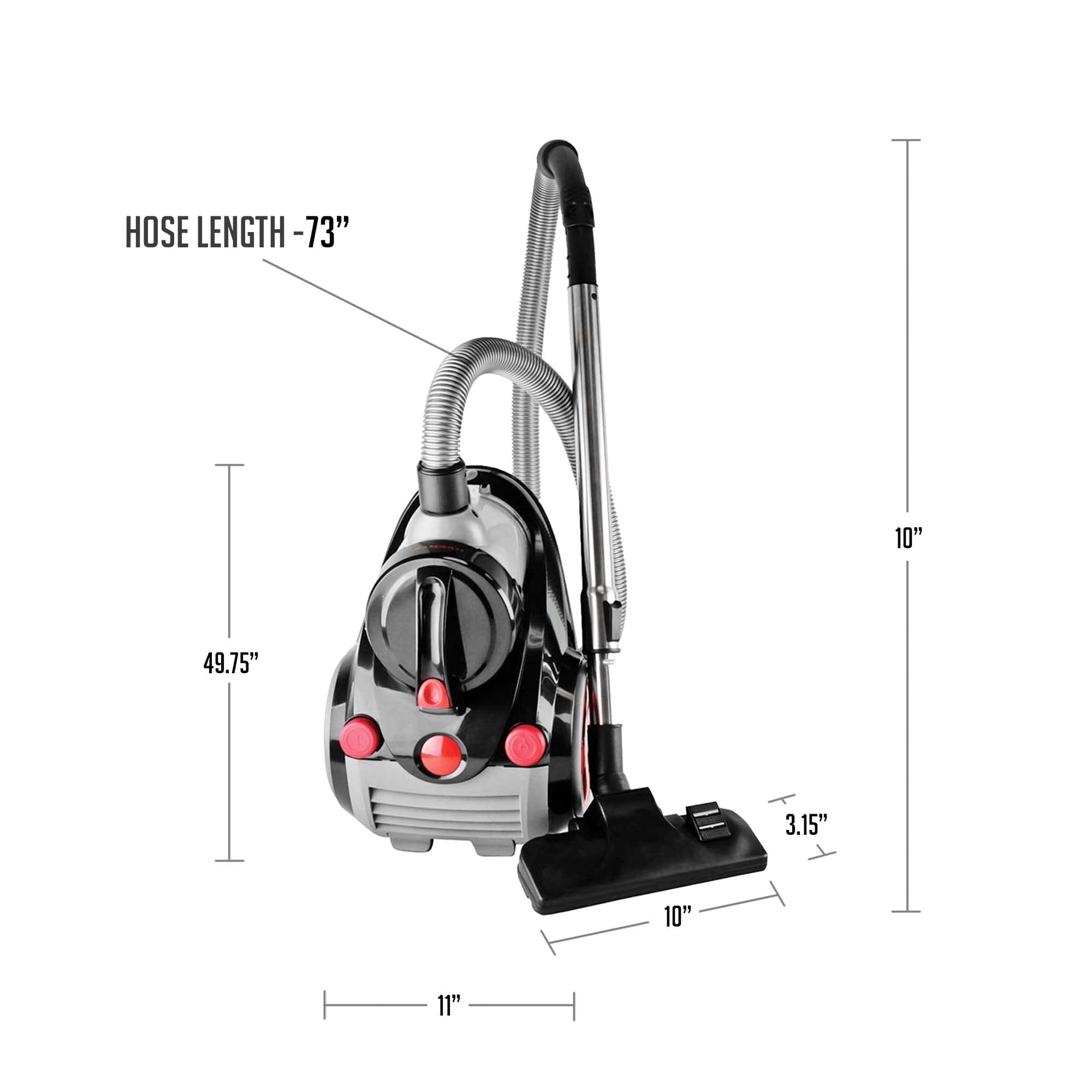 Ovente Canister Vacuum Cleaner with 1.5L Dust Cup, Multi-Surface Suction and Extended Telescoping Wand, Lightweight Corded Cleaning Machine for Hard Floors, Carpets ST2000, Black Bagless