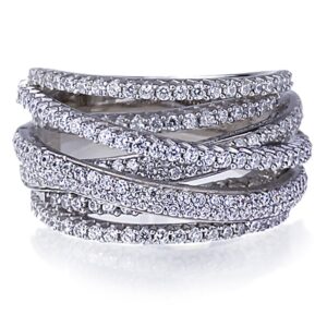 Rhodium Plated Sterling Silver Top Quality Fashion Ring Intertwined Design, 13.5mm Height with CZ (Size 5 to 9)